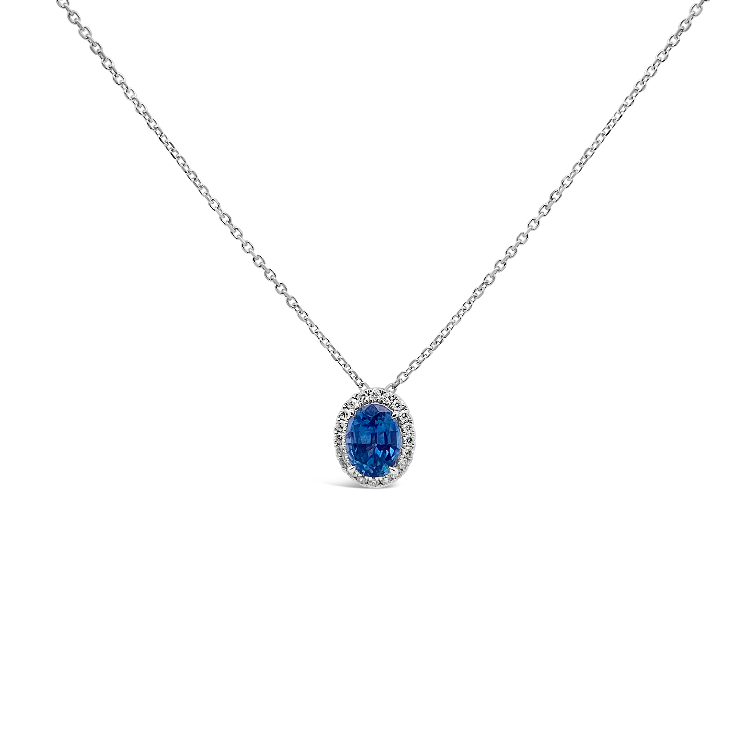 Irisa By Martin Binder Oval Montana Sapphire & Diamond Halo Necklace