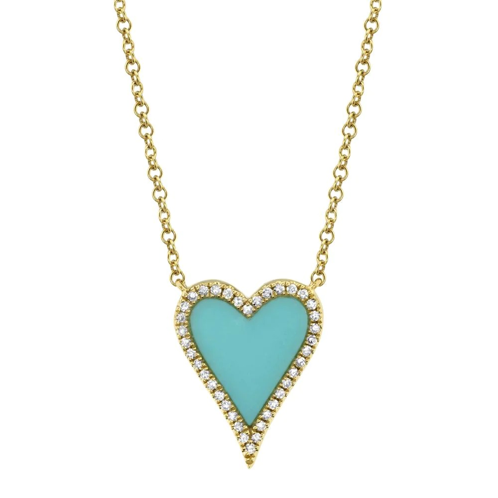 Shy Creation Diamond & Composite Turquoise Heart Necklace