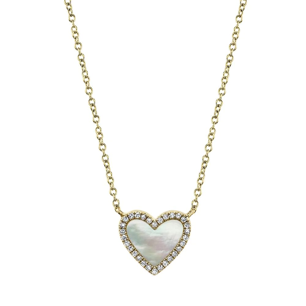 Shy Creation Mother Of Pearl & Diamond Heart Necklace