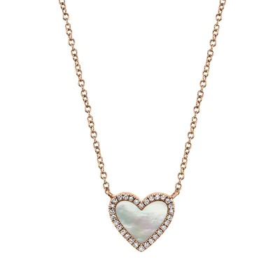 Shy Creation Mother Of Pearl & Diamond Heart Necklace