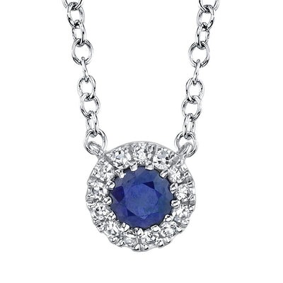 Shy Creation Eden Blue Sapphire & Diamond Halo Necklace