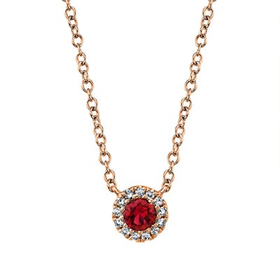 Shy Creation Eden Ruby & Diamond Halo Necklace