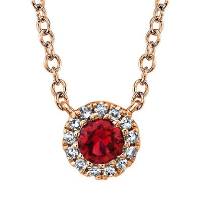 Shy Creation Eden Ruby & Diamond Halo Necklace