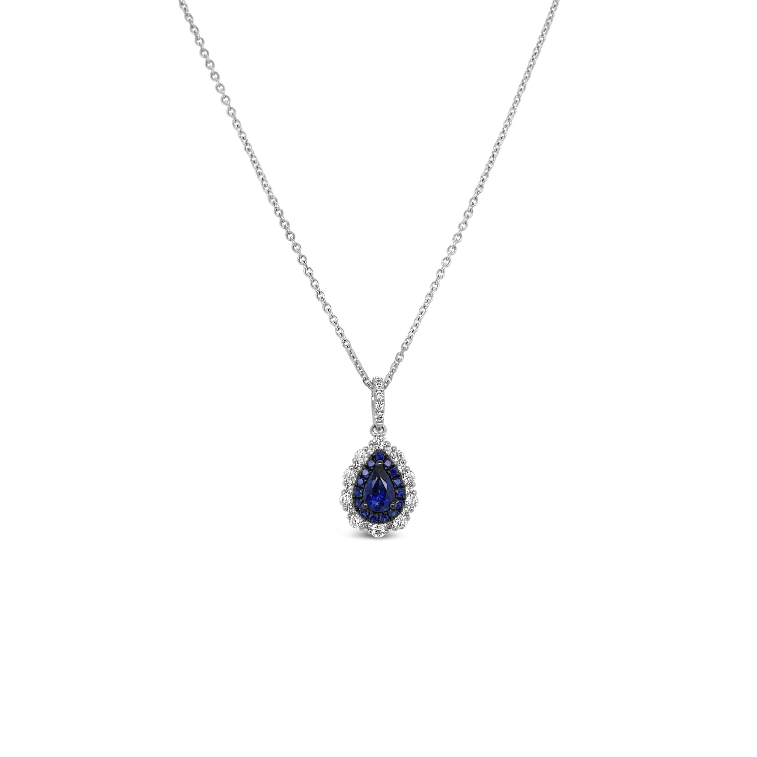 Irisa By Martin Binder Pear Blue Sapphire & Diamond Halo Necklace