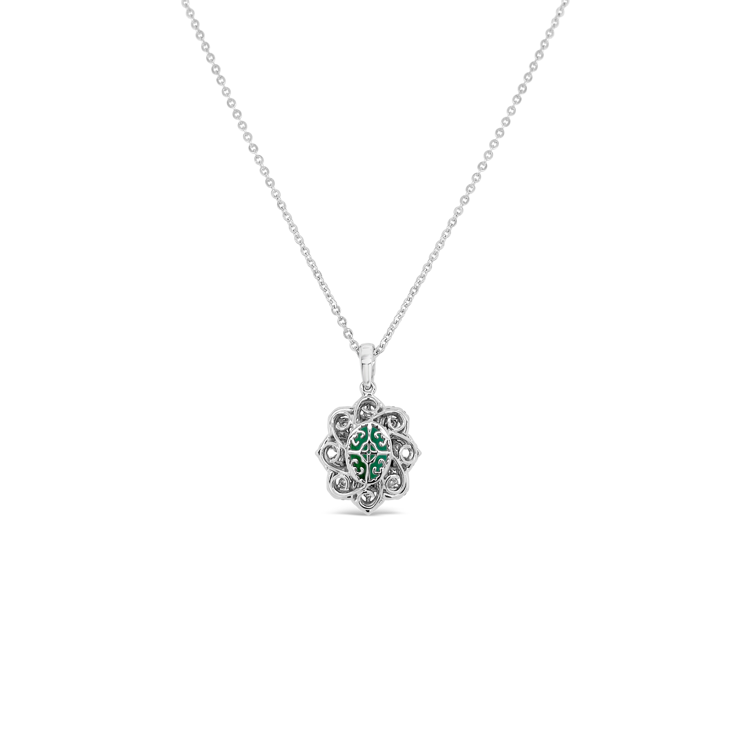 Irisa By Martin Binder Platinum Emerald & Diamond Halo Necklace