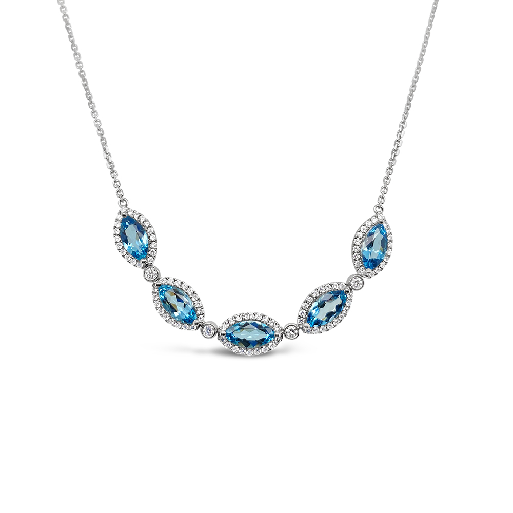 Irisa By Martin Binder Marquise Aquamarine & Diamond Station Necklace