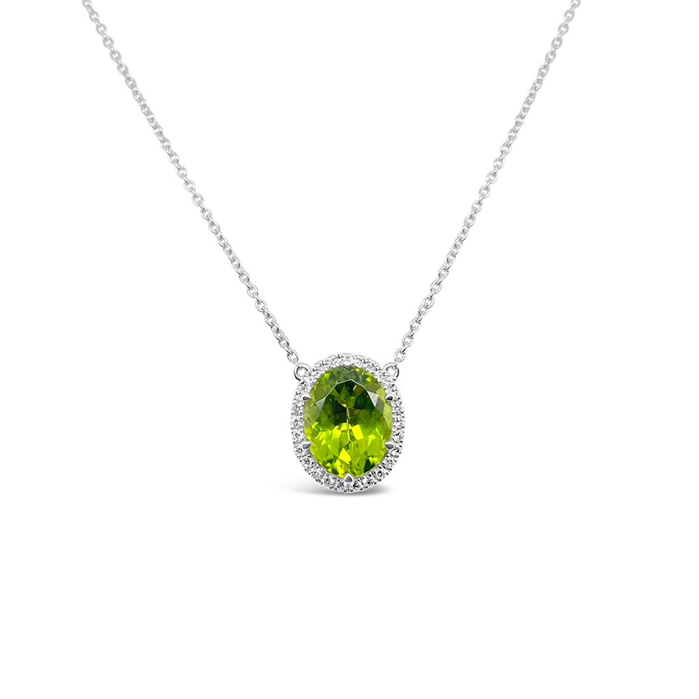Irisa By Martin Binder Peridot & Diamond Halo Pendant Necklace