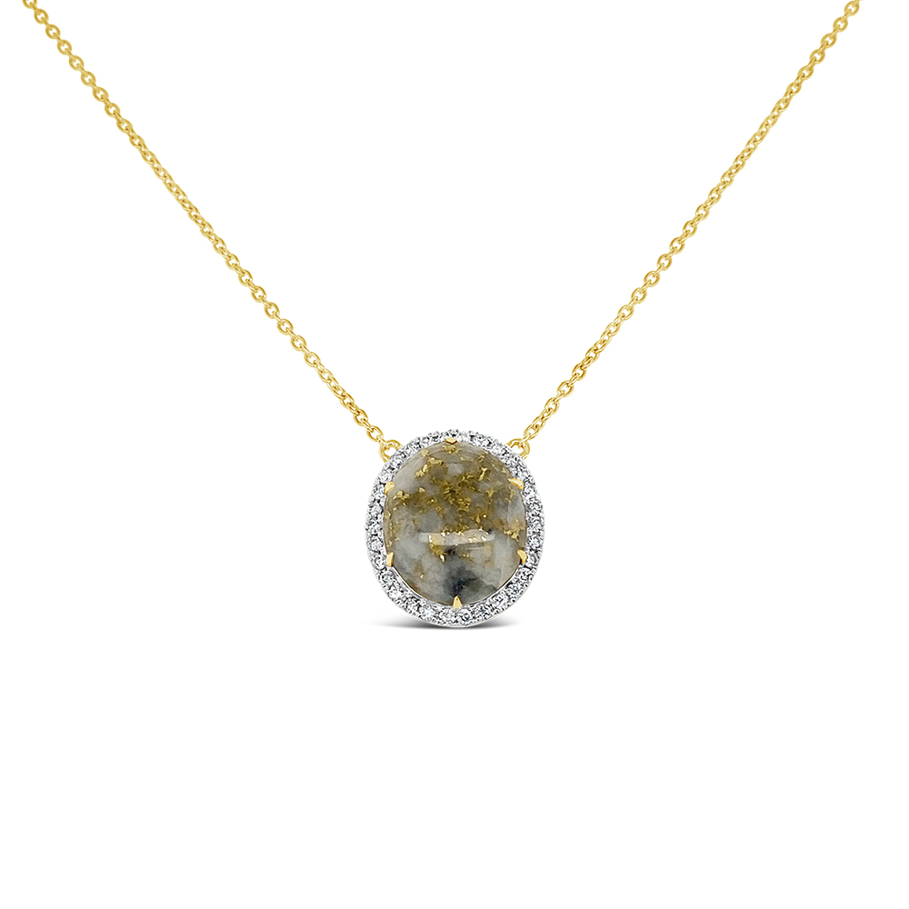 Irisa By Martin Binder Quartz & Gold Diamond Halo Necklace