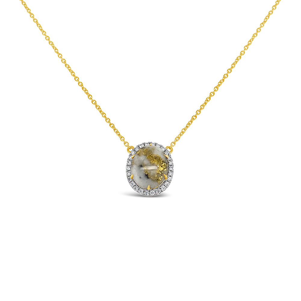 Irisa By Martin Binder Quartz & Gold Diamond Halo Necklace