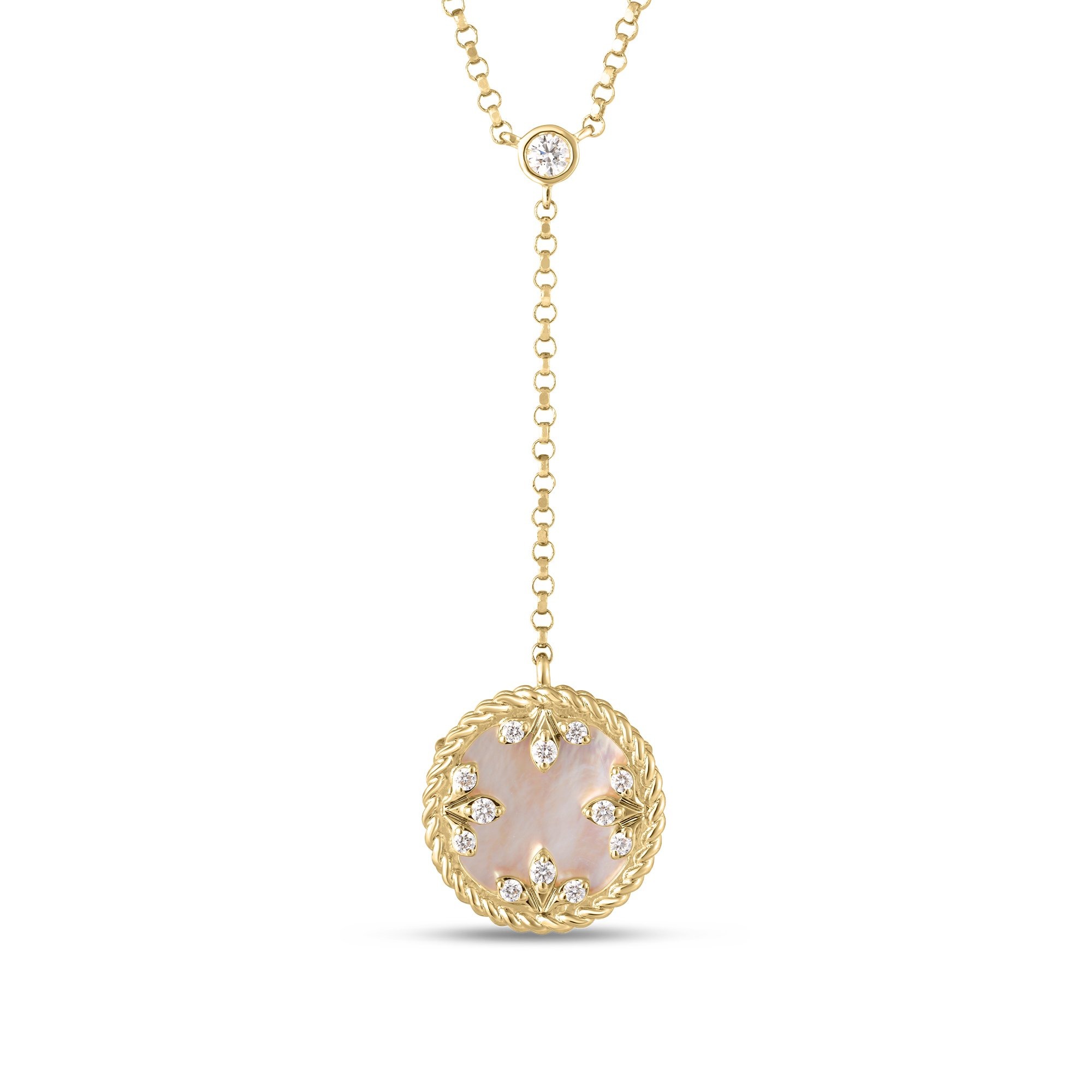 Roberto Coin Medallion Mother of Pearl & Diamond Lariat Necklace