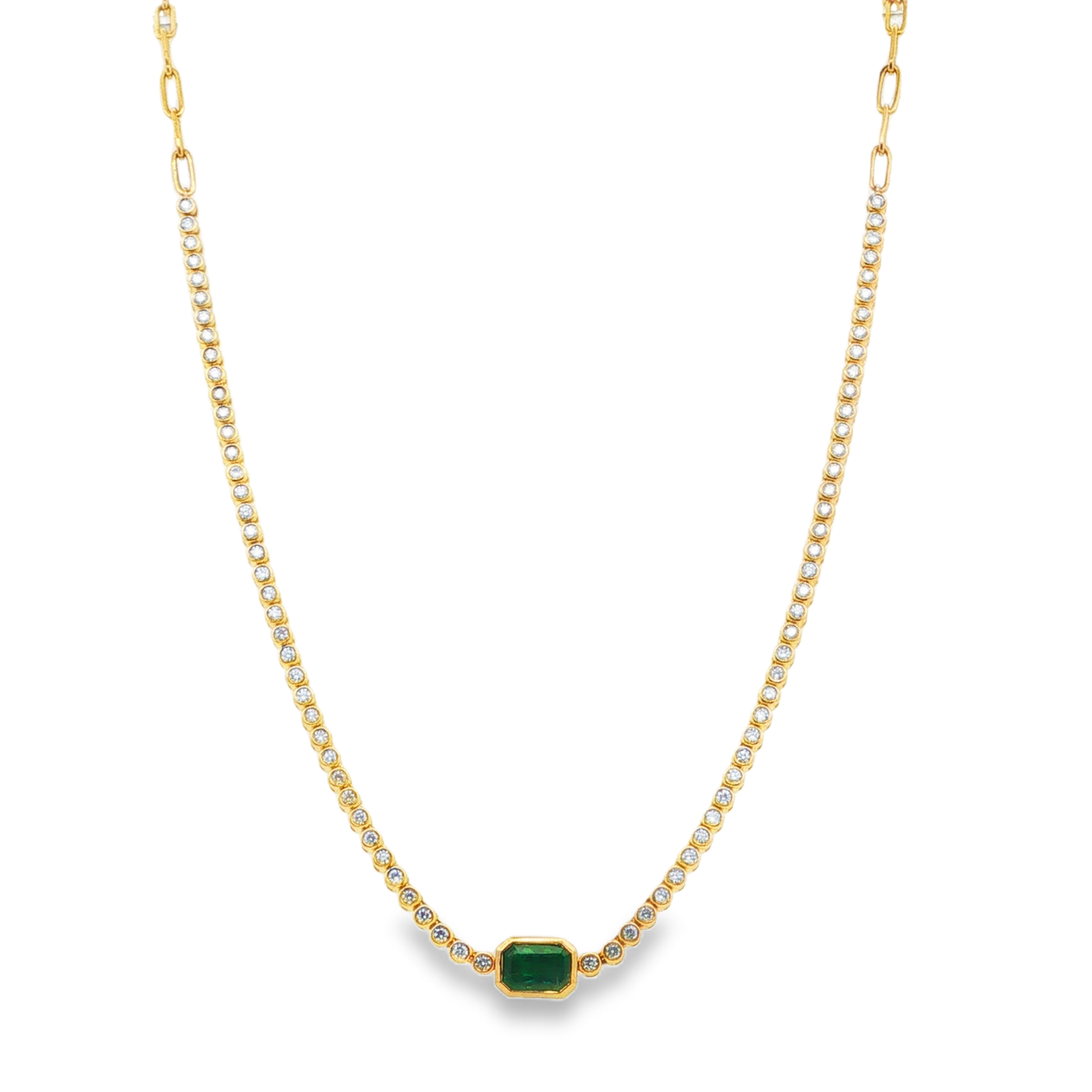 Irisa by Martin Binder Emerald & Diamond Tennis Paperclip Necklace
