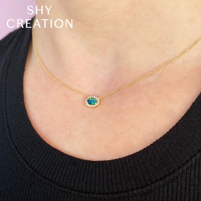 Shy Creation Color Opal & Diamond Halo Necklace