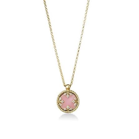 Roberto Coin Venetian Medallions Medium Diamond & Pink Opal Necklace