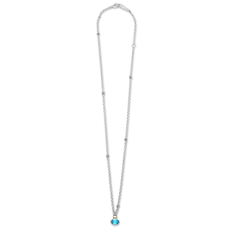 LAGOS Signature Caviar Two-Tone Swiss Blue Topaz Oval Pendant Necklace