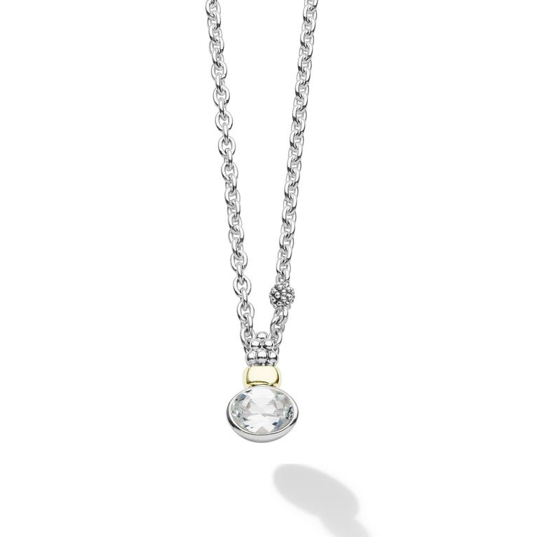 LAGOS Signature Caviar Two-Tone White Topaz Oval Pendant Necklace