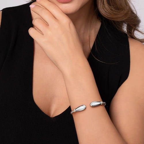 Gabriel & Co. Bujukan Silver Mother of Pearl Bangle Bracelet
