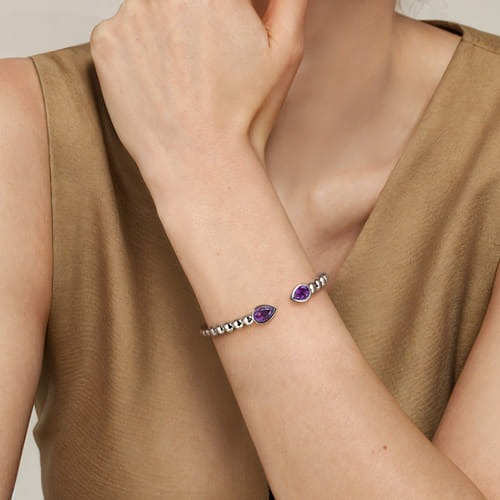 Gabriel & Co. Bujukan Silver Amethyst Split Bangle Bracelet