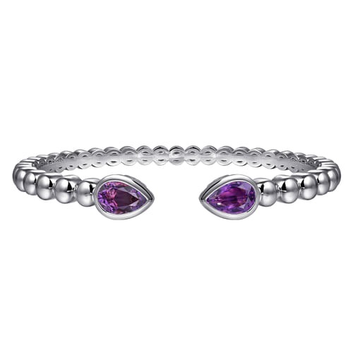 Gabriel & Co. Bujukan Silver Amethyst Split Bangle Bracelet