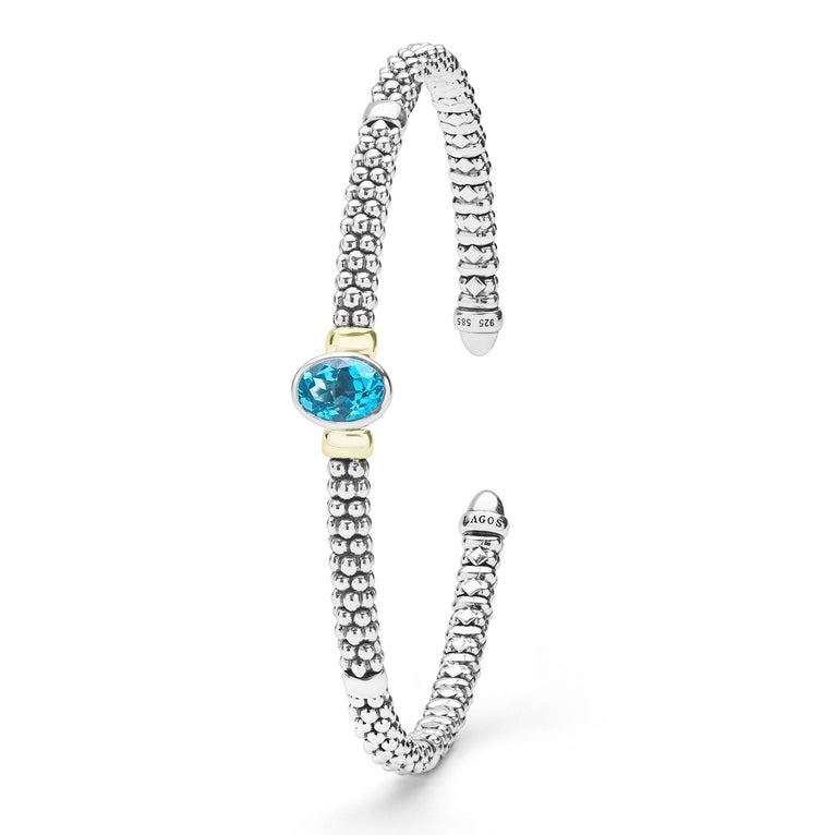 LAGOS Two-Tone Swiss Blue Topaz Oval Mini Versa Torque 3mm Bracelet