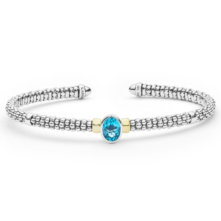 LAGOS Two-Tone Swiss Blue Topaz Oval Mini Versa Torque 3mm Bracelet