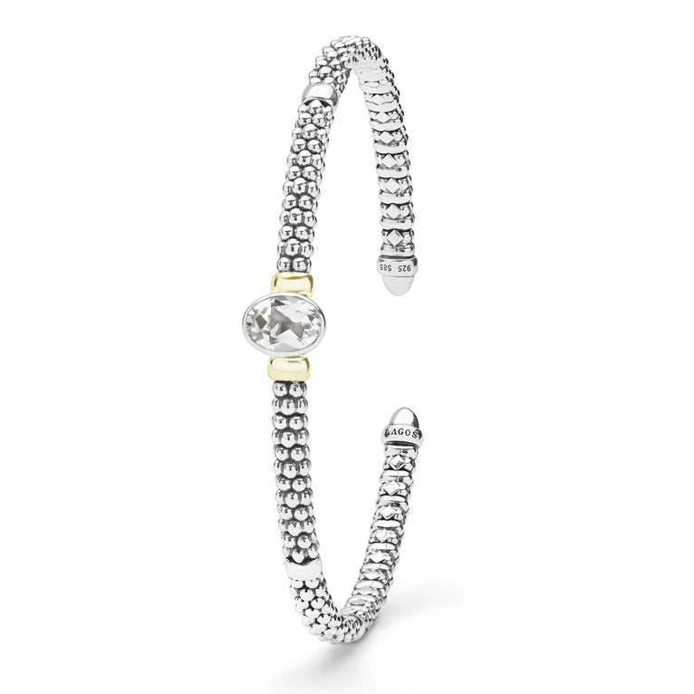 LAGOS Two-Tone White Topaz Oval Mini Versa Torque 3mm Bracelet