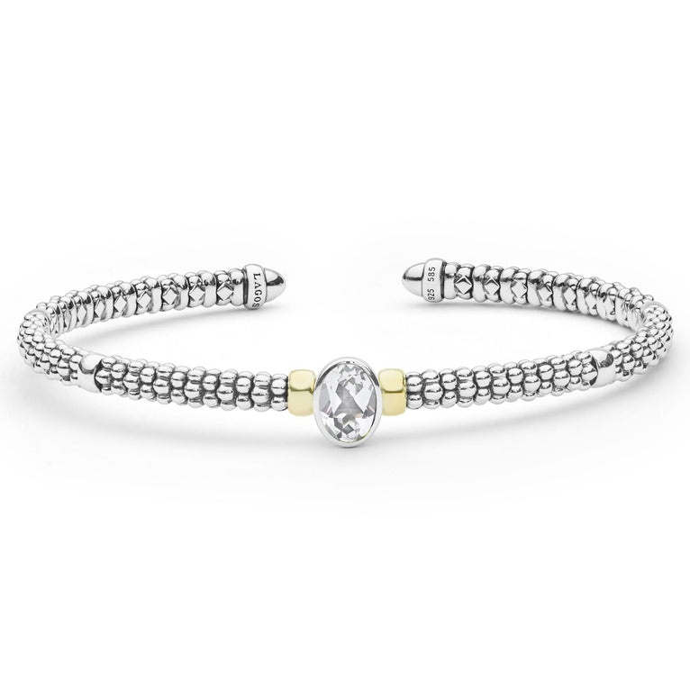 LAGOS Two-Tone White Topaz Oval Mini Versa Torque 3mm Bracelet