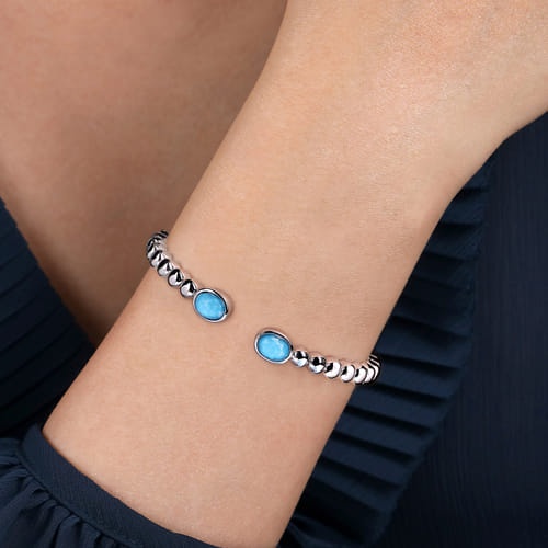 Gabriel & Co. Boutique Silver Bujukan Rock Crystal & Turquoise Bangle Bracelet