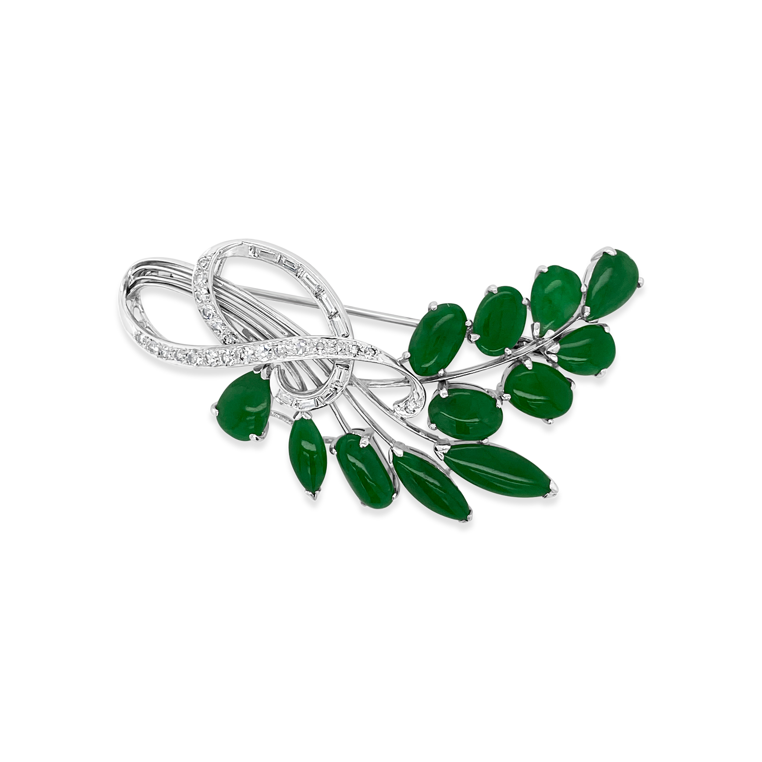 Estate By Martin Binder Platinum Jadeite & Diamond Brooch