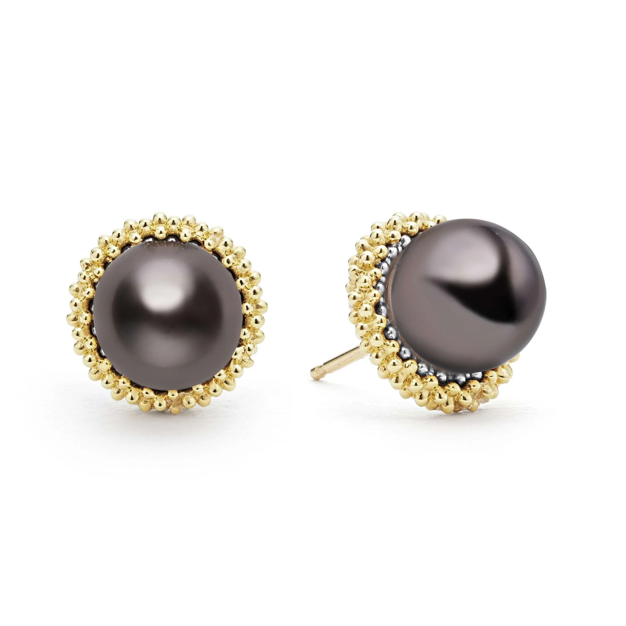 Lagos Luna Two-tone Tahitian Black Pearl Stud Earrings