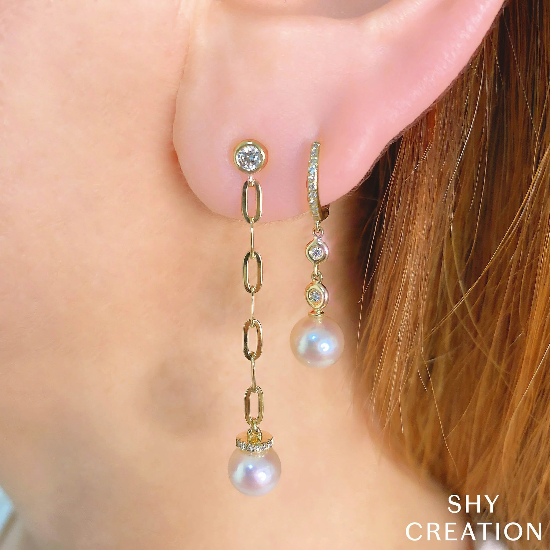 Shy Creation Diamond & Cultured Pearl Earrings