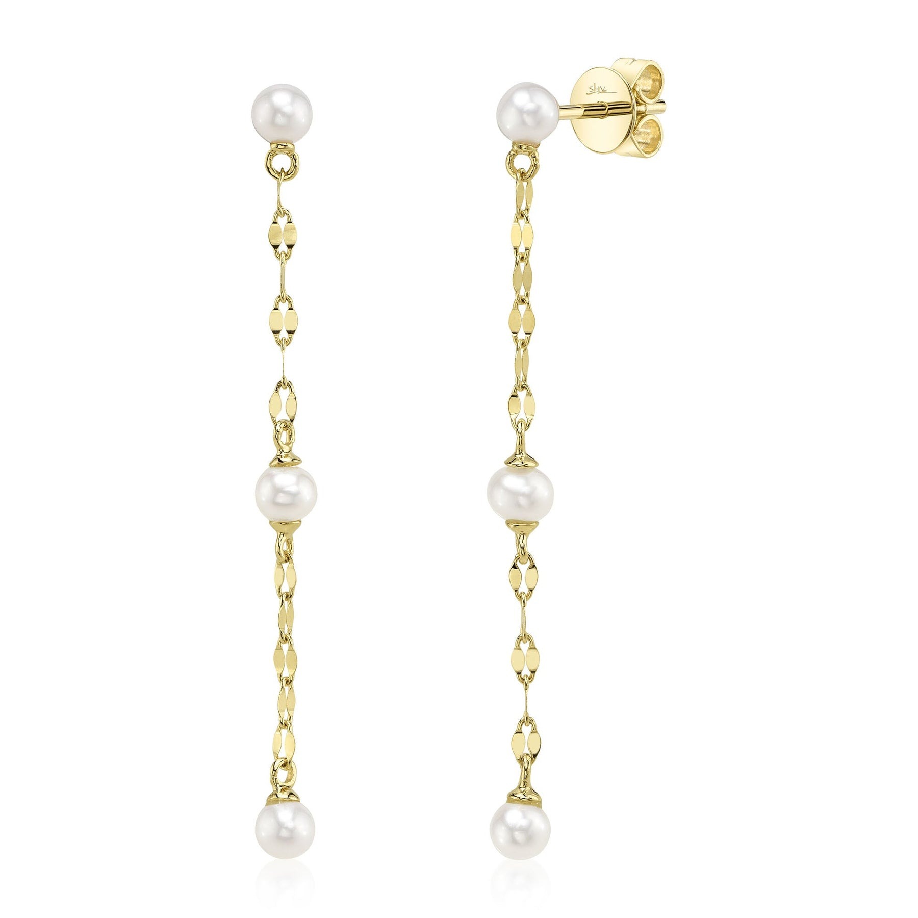 Shy Creation Cultured Pearl Sparkle Chain Earrings