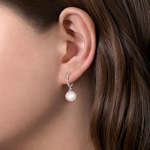 Gabriel & Co. Bujukan Silver Pearl Drop Huggie Earrings