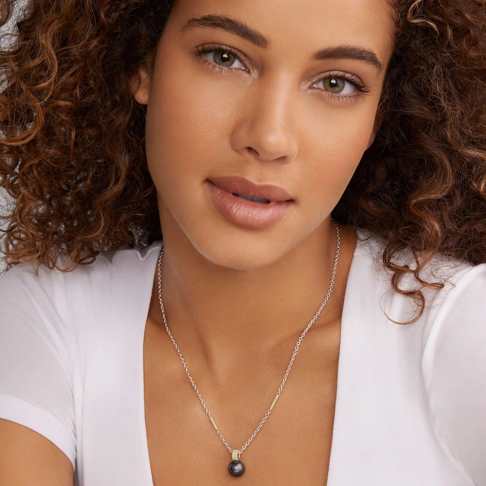 LAGOS Luna Two-Tone Tahitian Black Pearl Pendant Necklace