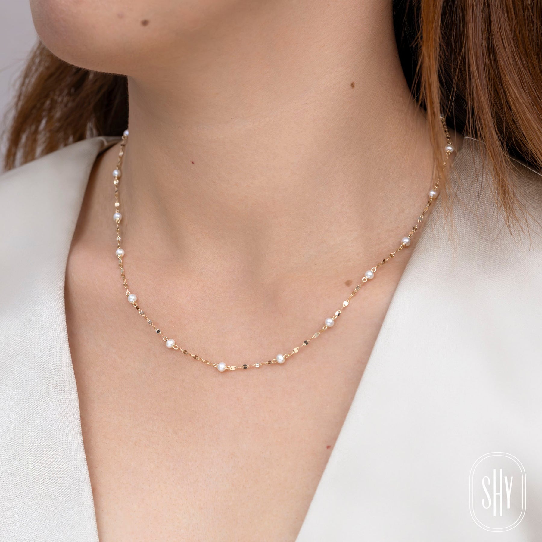 Shy Creation Pearl Sparkle Chain Necklace