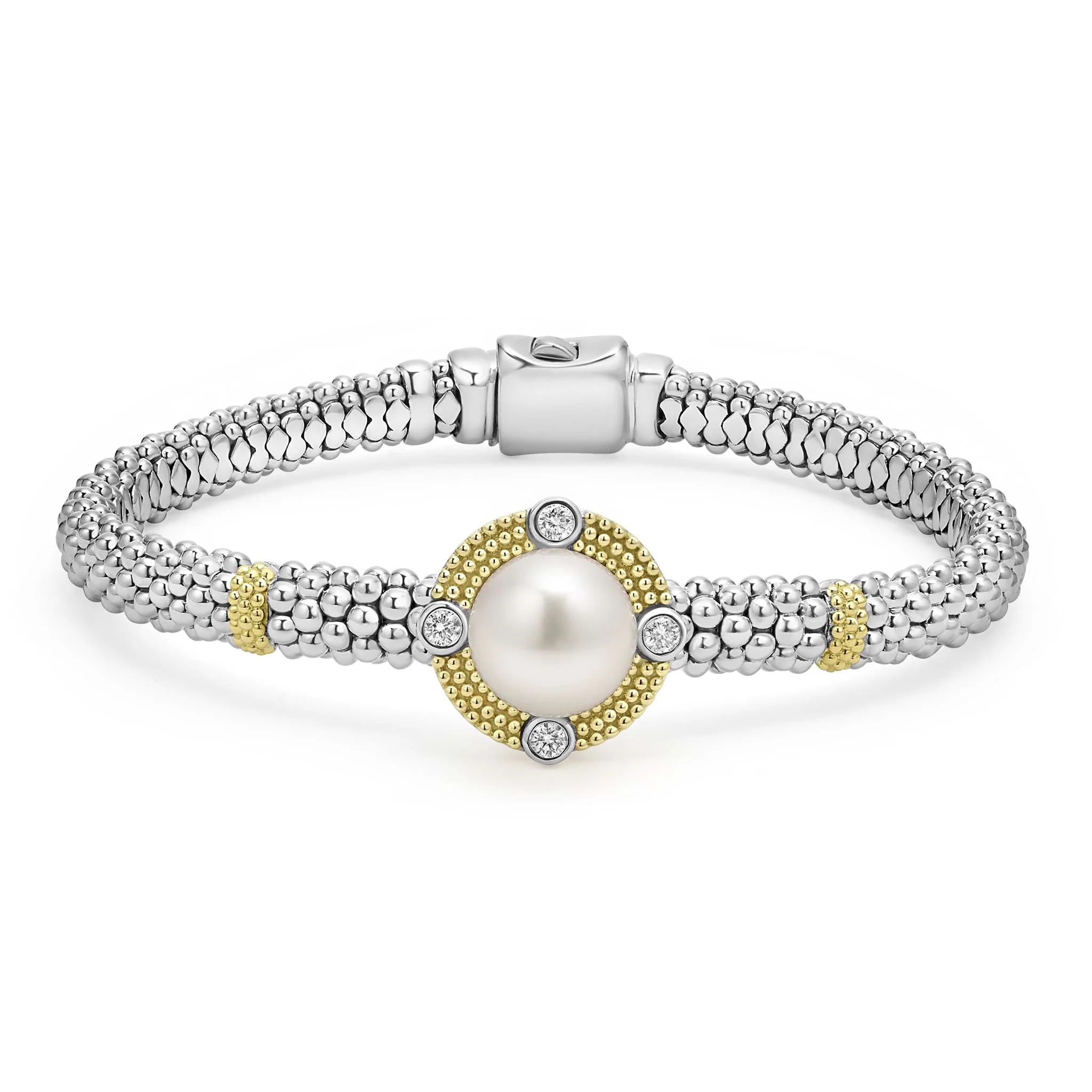 Lagos Luna Two-tone Freshwater Pearl & Diamond Caviar Bracelet