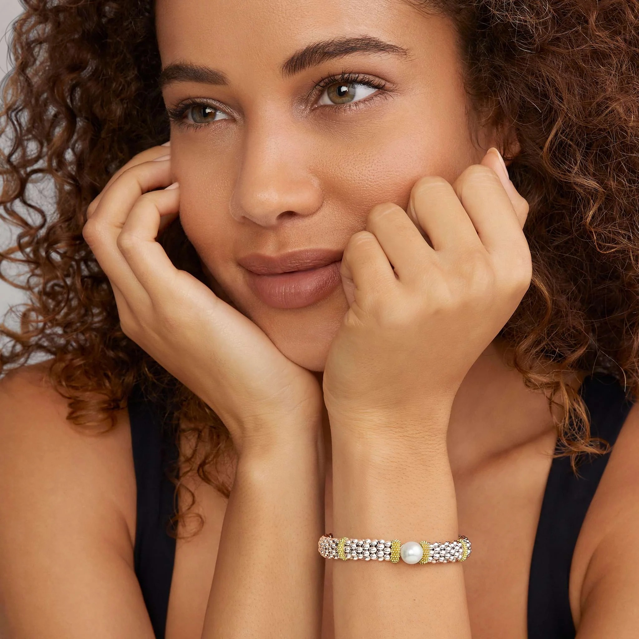 Lagos Luna Two-tone Freshwater Pearl Caviar Bracelet