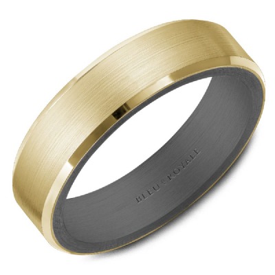 Crown Ring Bleu Royale Yellow Gold & Grey Tantalum 6mm Wedding Band