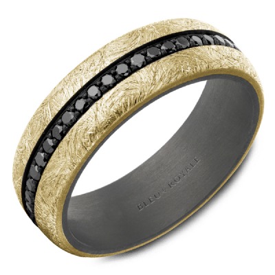 Crown Ring Bleu Royale Yellow Gold & Grey Tantalum 7mm Black Diamond Wedding Band