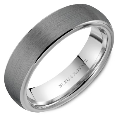 Crown Ring Bleu Royale White Gold & Grey Tantalum 6mm Wedding Band