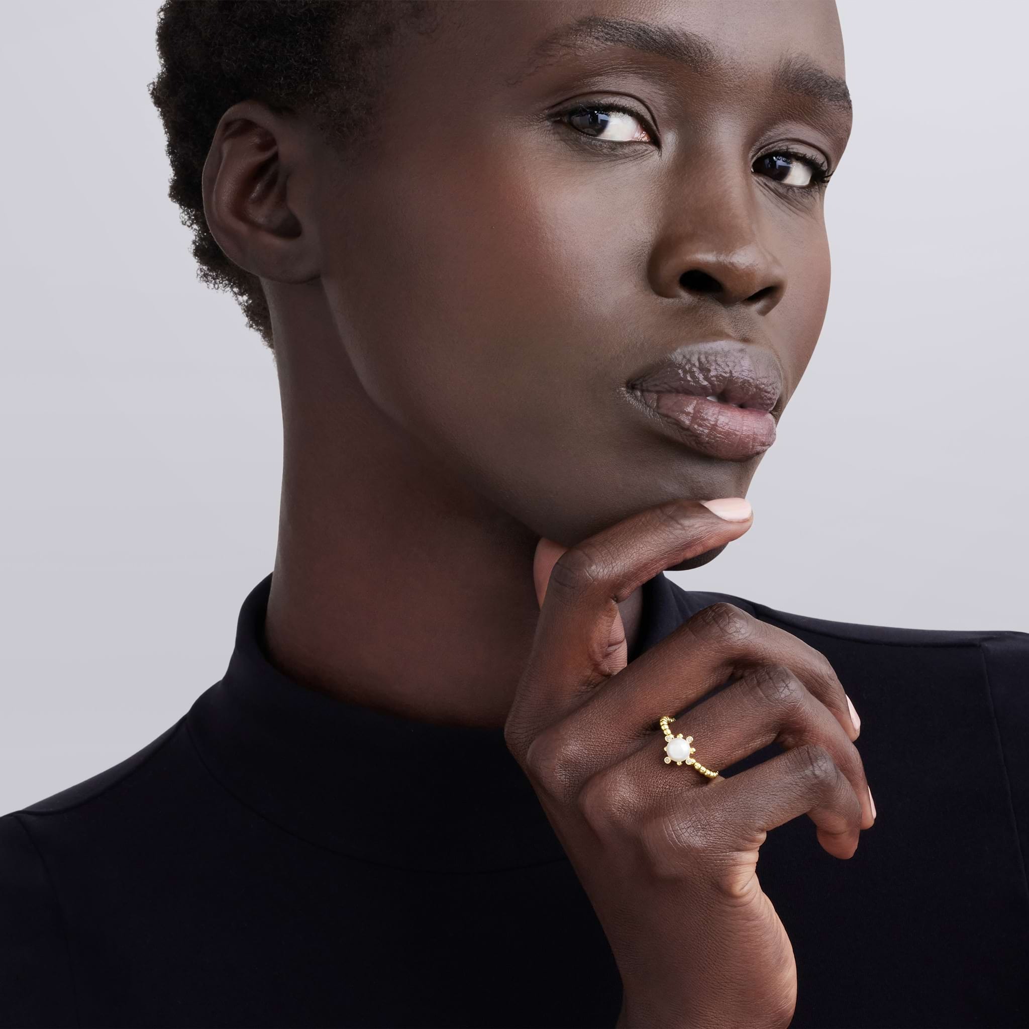Lagos Luna 18k Gold Fleur Pearl Diamond Ring