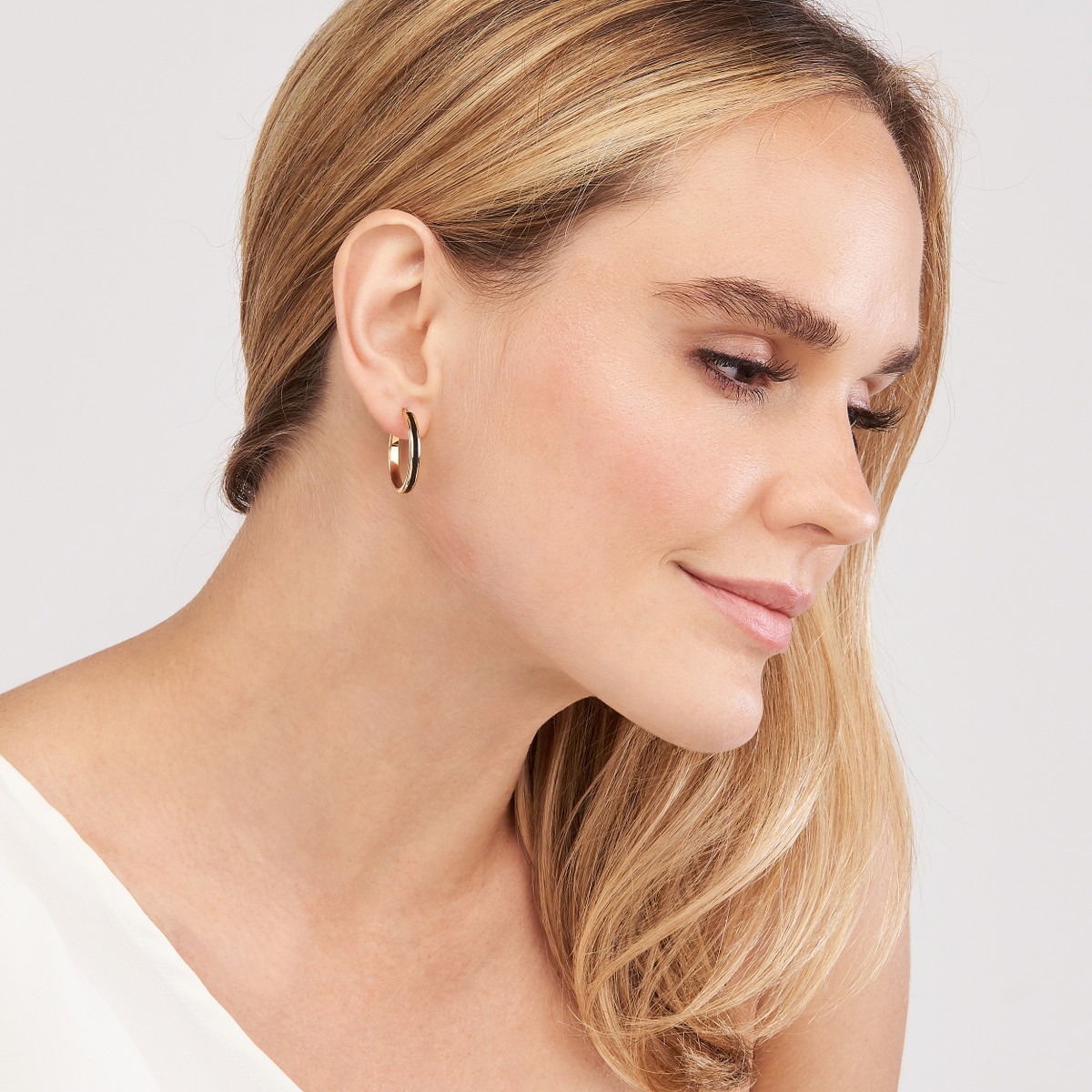 Aura By Martin Binder Large Black Enamel Round Hoop Earrings