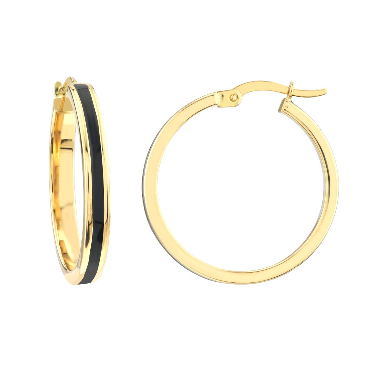 Aura By Martin Binder Large Black Enamel Round Hoop Earrings