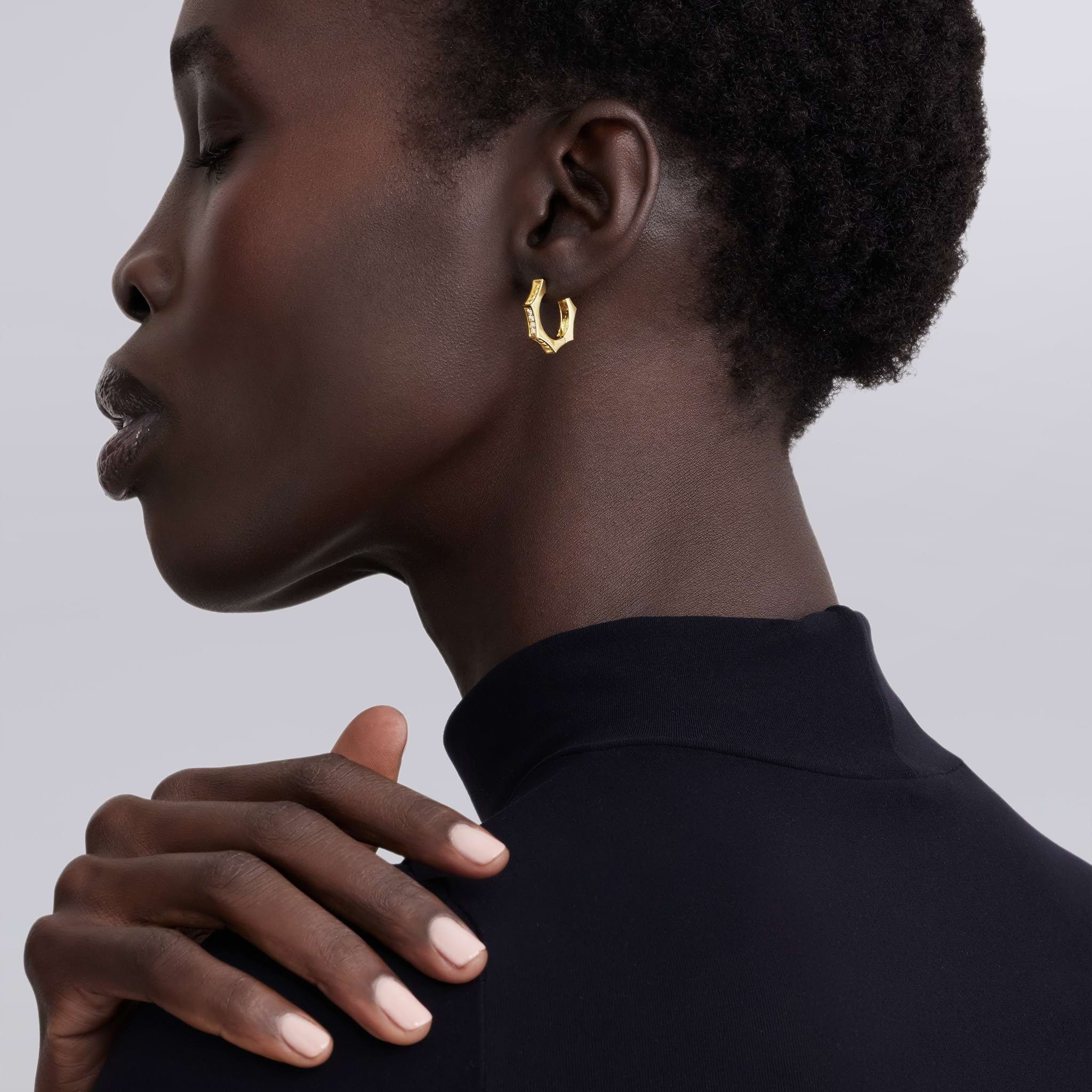 LAGOS Caviar Gold 18K Gold Hexagon Diamond Huggie Earrings