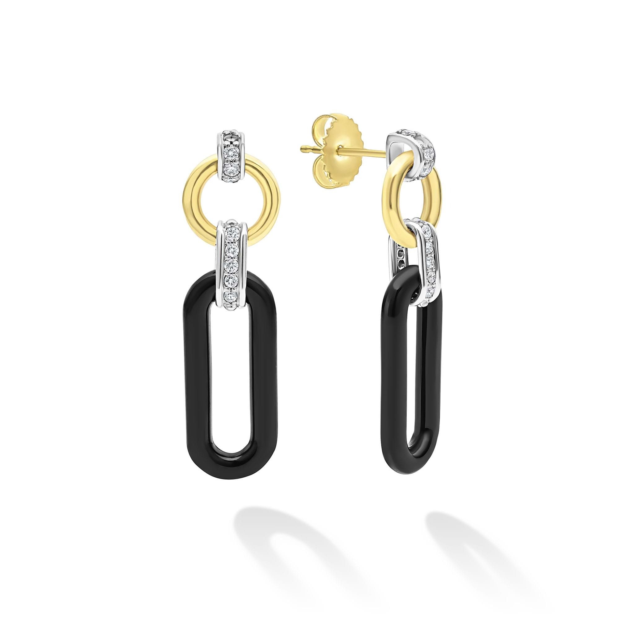 Lagos Signature Caviar 18k Gold & Black Diamond Link Drop Earrings