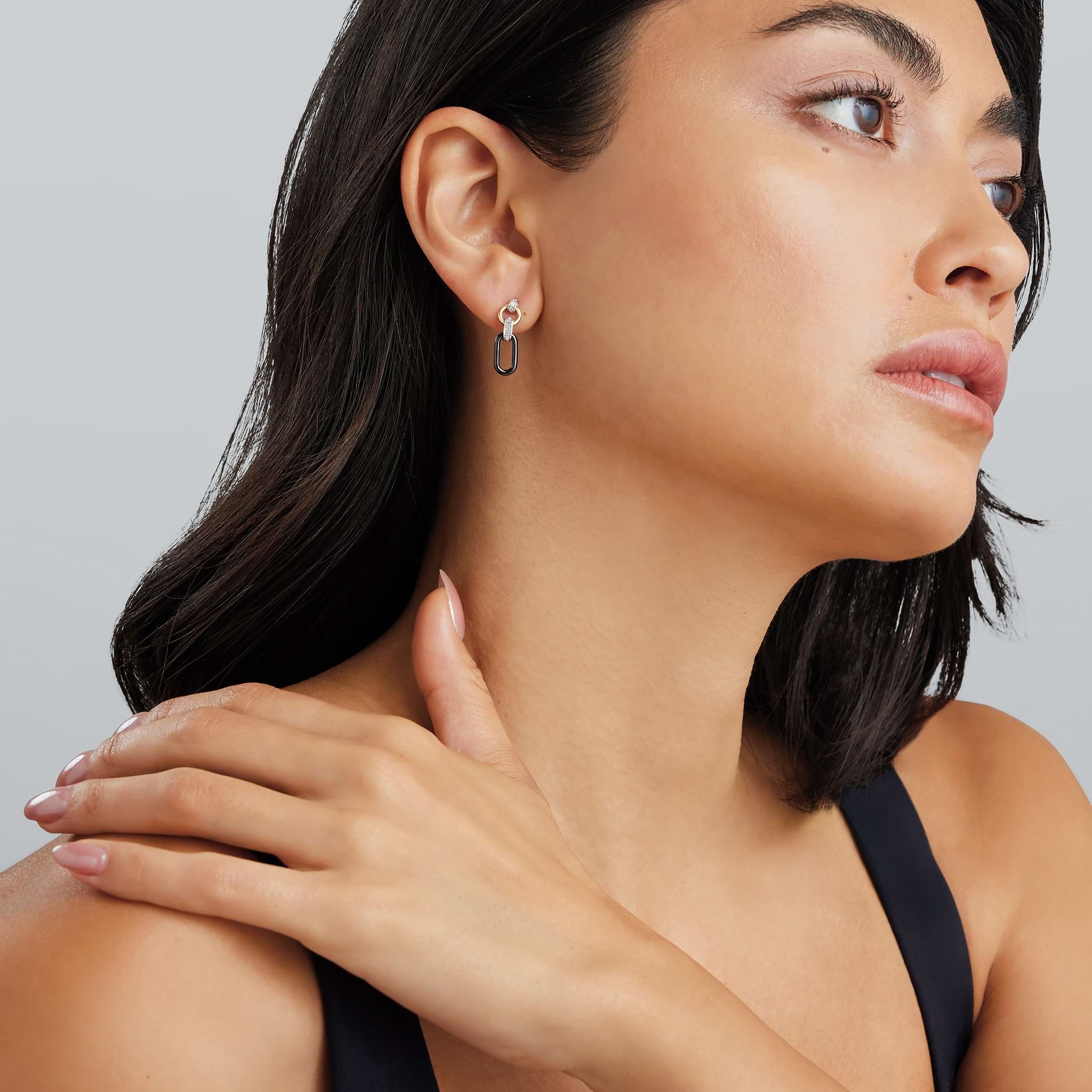 Lagos Small 18k Gold & Black Diamond Link Drop Earrings