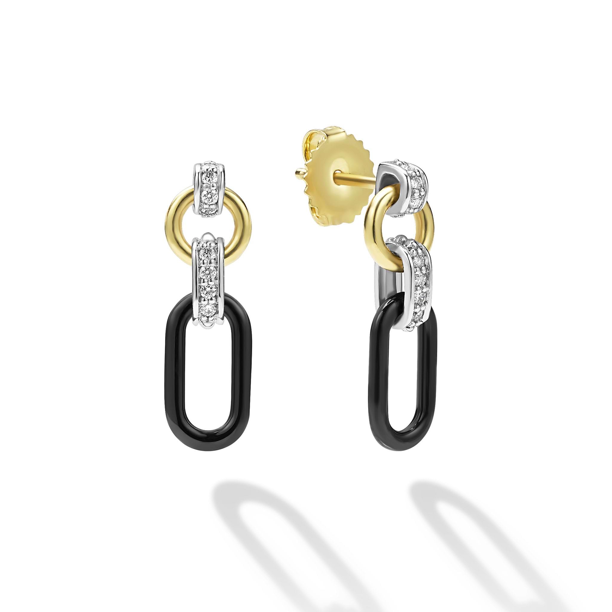 Lagos Small 18k Gold & Black Diamond Link Drop Earrings