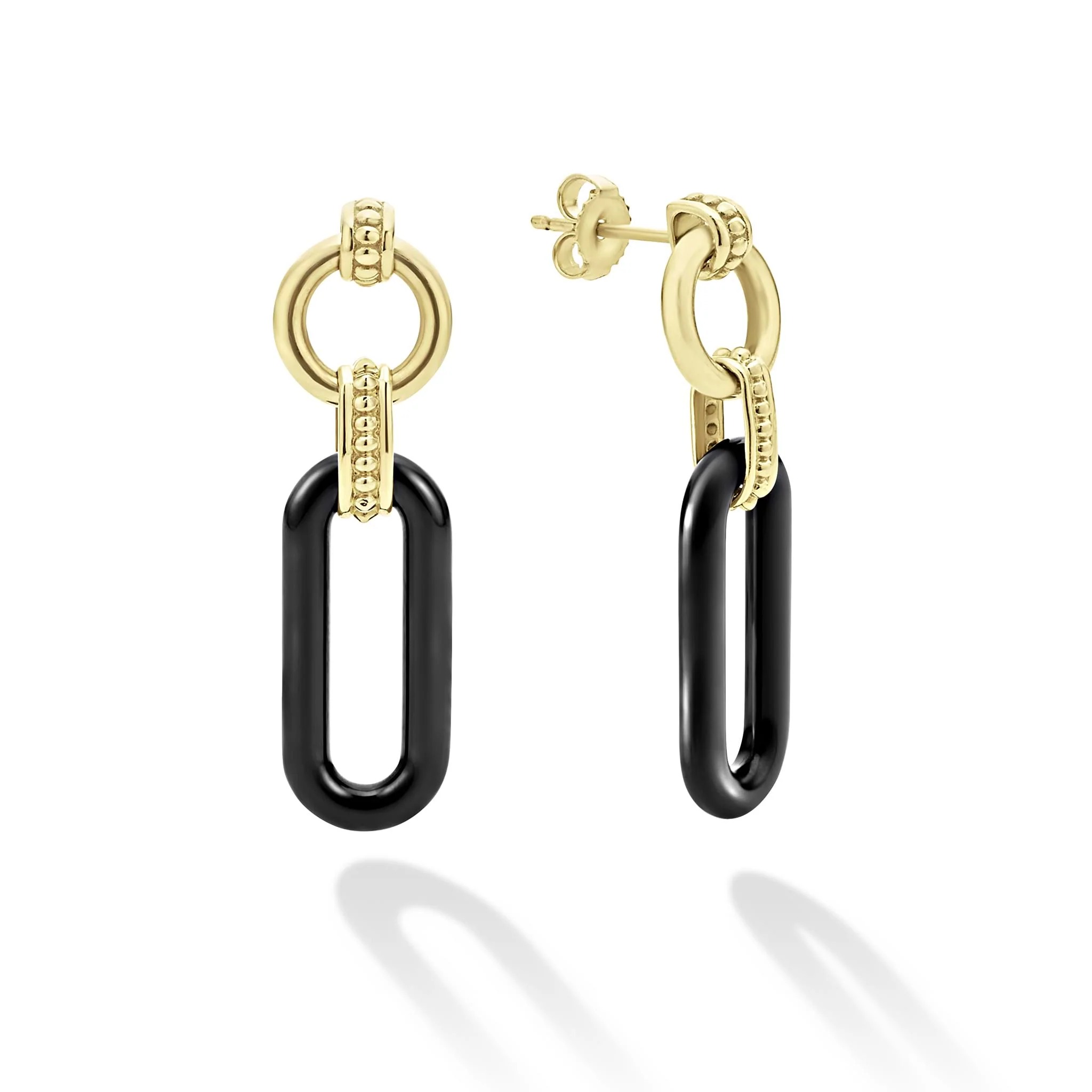 Lagos Signature Caviar Black Ceramic Drop Earrings