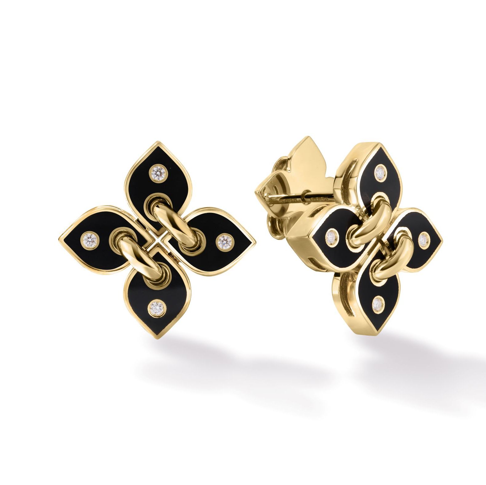 Roberto Coin Love in Verona Filo Small Diamond & Black Enamel Flower Earrings