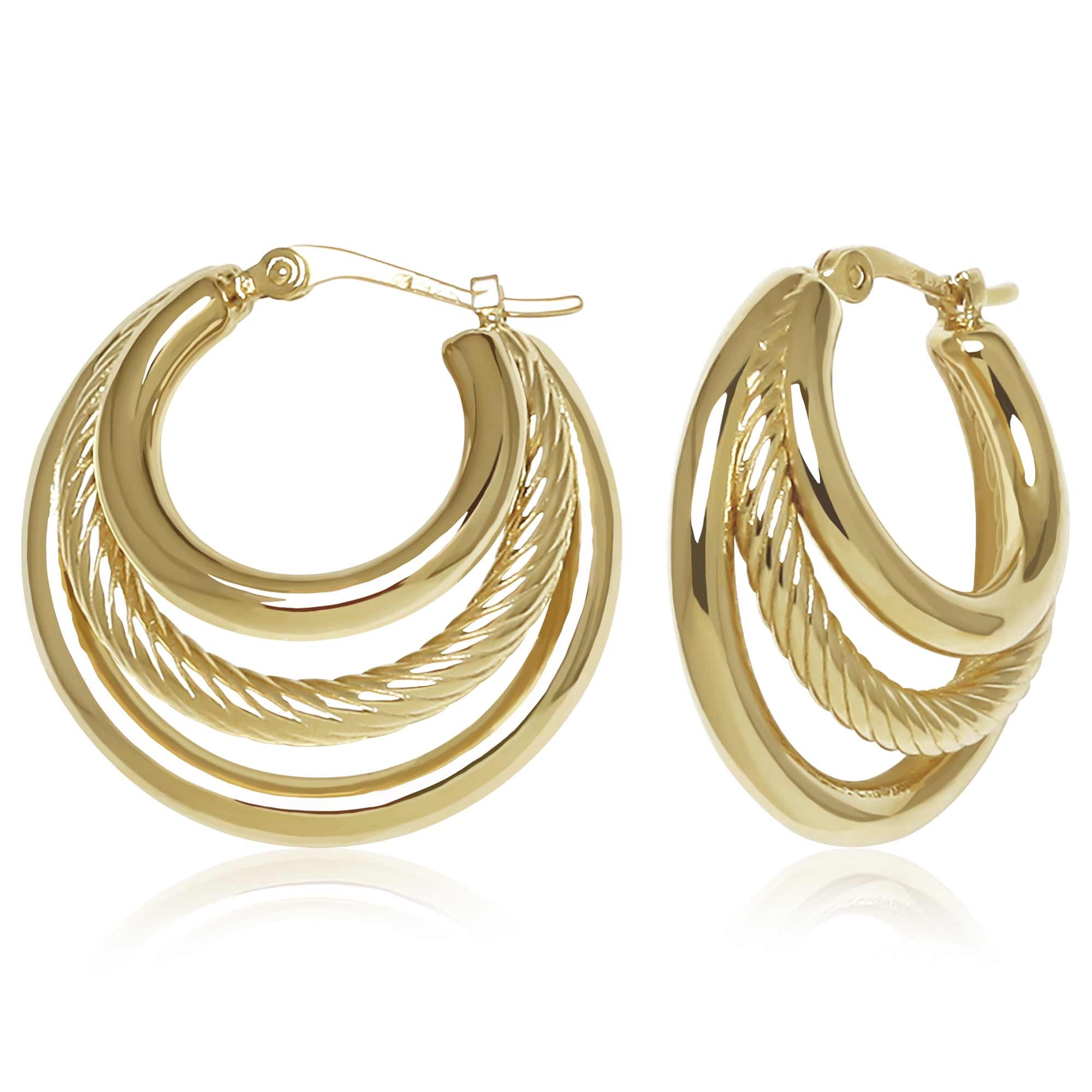 Aura by Martin Binder Gold Graduated Triple Twist Hoop Earrings