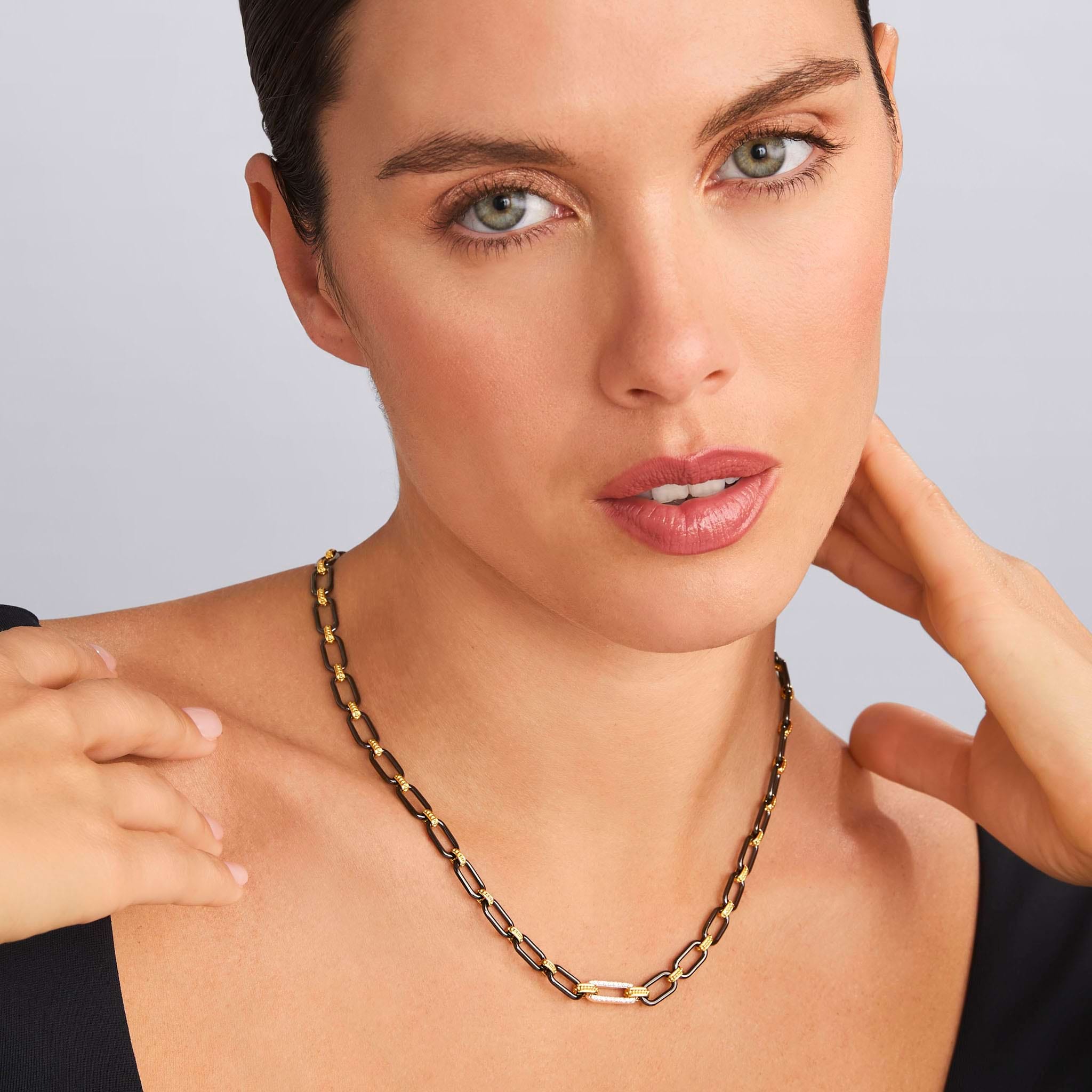 LAGOS 18K Gold & Black Diamond Station Link Necklace